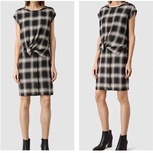 ALLSAINTS Womens 6 Heny Tie Front Bodice Overlay Cap Sleeve Check Mini Dress